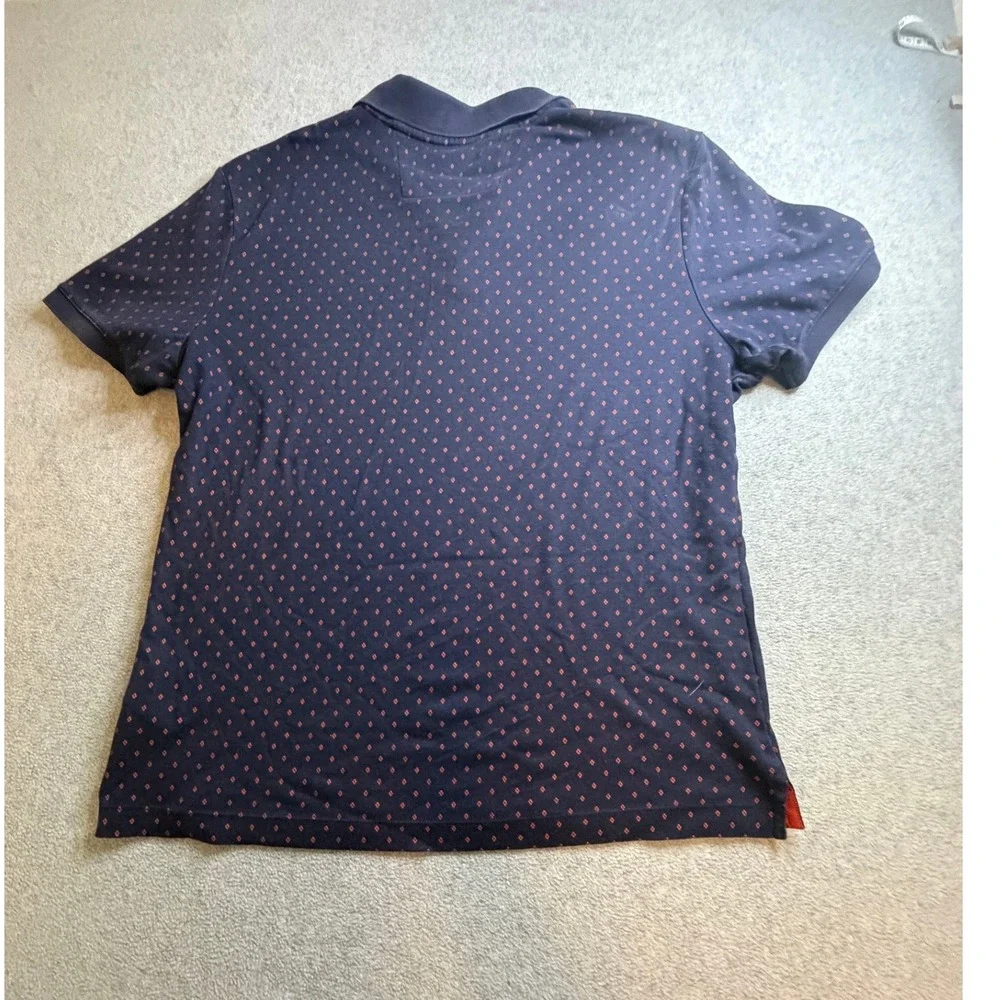 Banana Republic Luxury Touch Polo Shirt Mens Medium Blue Red Diamond Print Short